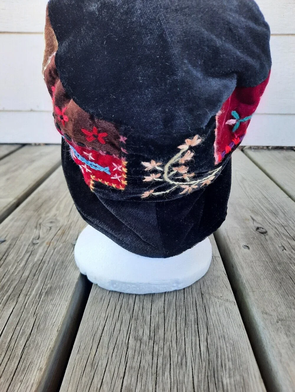 Vintage 90s/Y2K Velvet Patchwork Embroided Floral Bucket Hat Boho Hippie OS